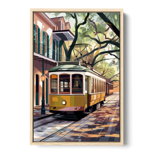 New Orleans Historic Streetcars - Oak Framed Canvas Wall Art - Front