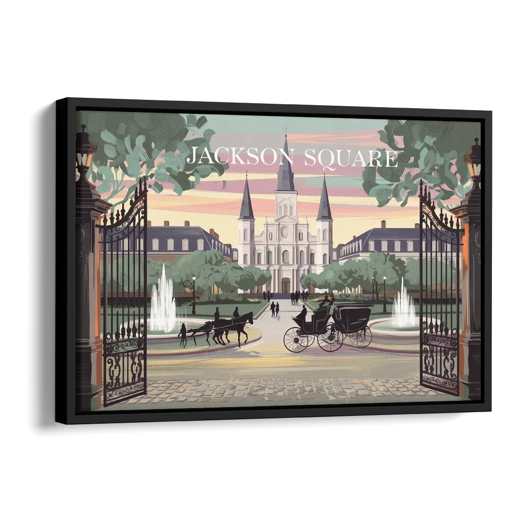 New Orleans Jackson Square Side - Black Canvas Wall Art