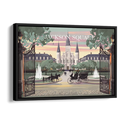 New Orleans Jackson Square Side - Black Canvas Wall Art