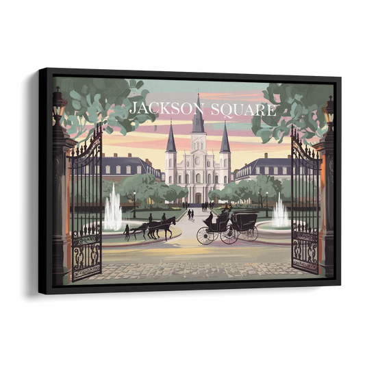 New Orleans Jackson Square Side - Black Canvas Wall Art