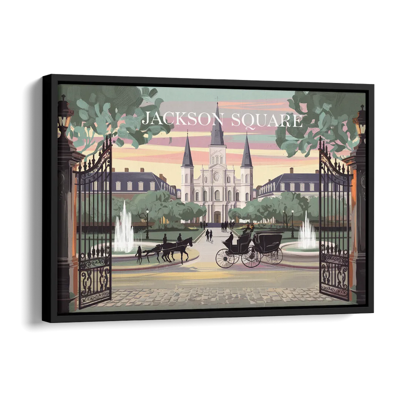New Orleans Jackson Square Side - Black Canvas Wall Art