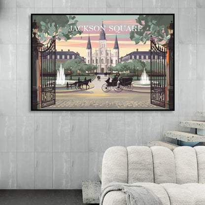 New Orleans Jackson Square Living Room - Black Canvas Wall Art