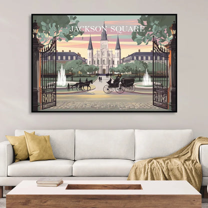 New Orleans Jackson Square Sitting Room - Black Canvas Wall Art