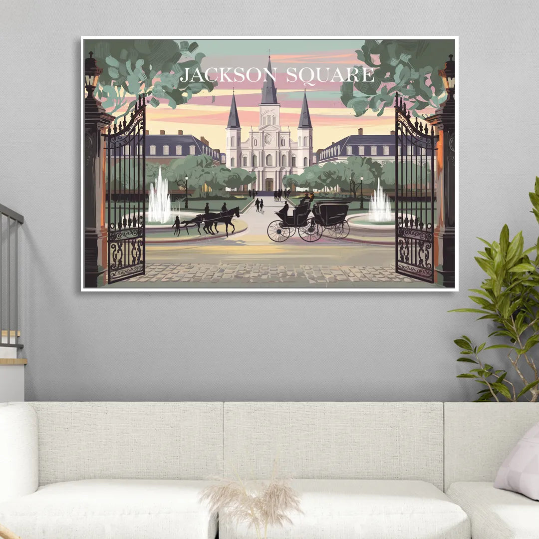 New Orleans Jackson Square Living Room - White Canvas Wall Art