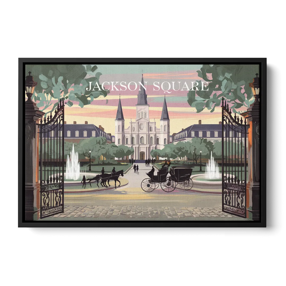 New Orleans Jackson Square Front - Black Canvas Wall Art