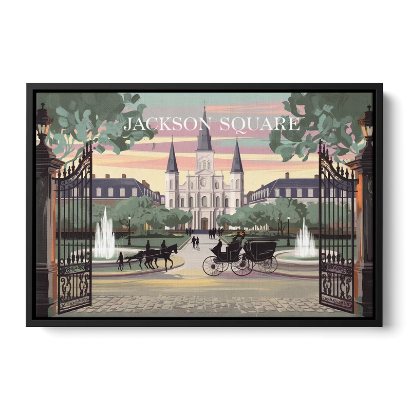 New Orleans Jackson Square Front - Black Canvas Wall Art