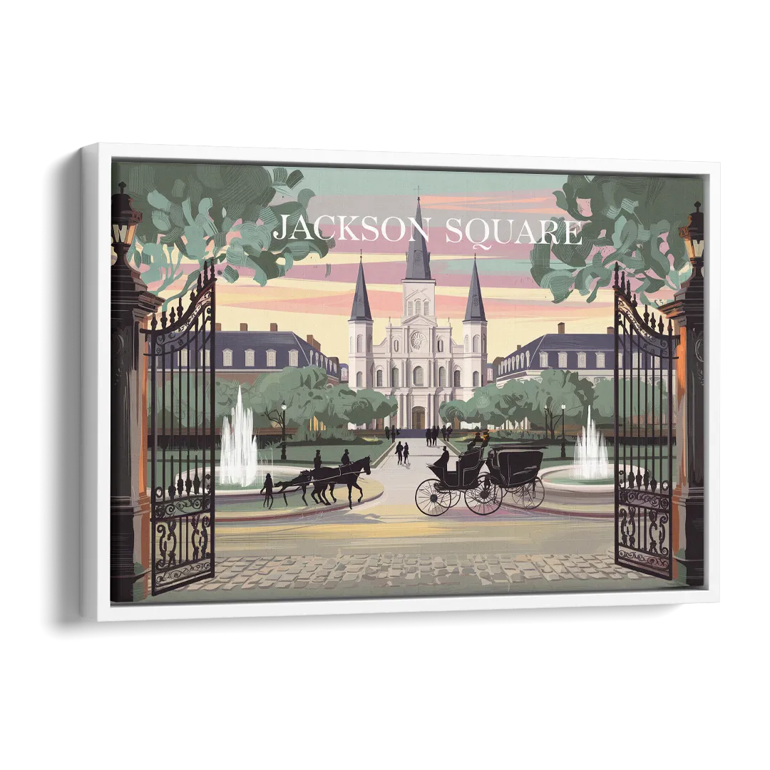 New Orleans Jackson Square Side - White Canvas Wall Art