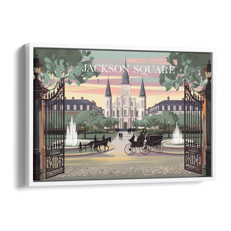 New Orleans Jackson Square Side - White Canvas Wall Art