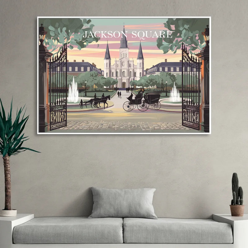 New Orleans Jackson Square Sitting Room - White Canvas Wall Art