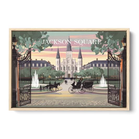 New Orleans Jackson Square - Oak Framed Canvas Wall Art - Front