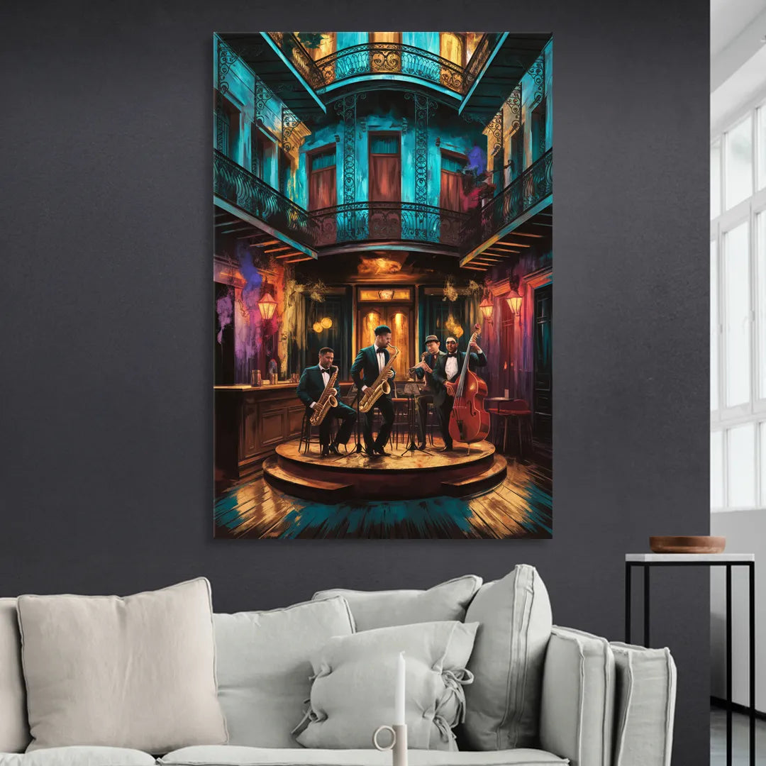 New Orleans Jazz Club Scene Living Room - Canvas Wall Art