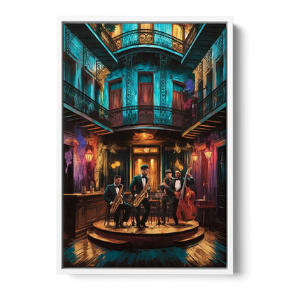 New Orleans Jazz Club Scene Front - White Canvas Wall Art