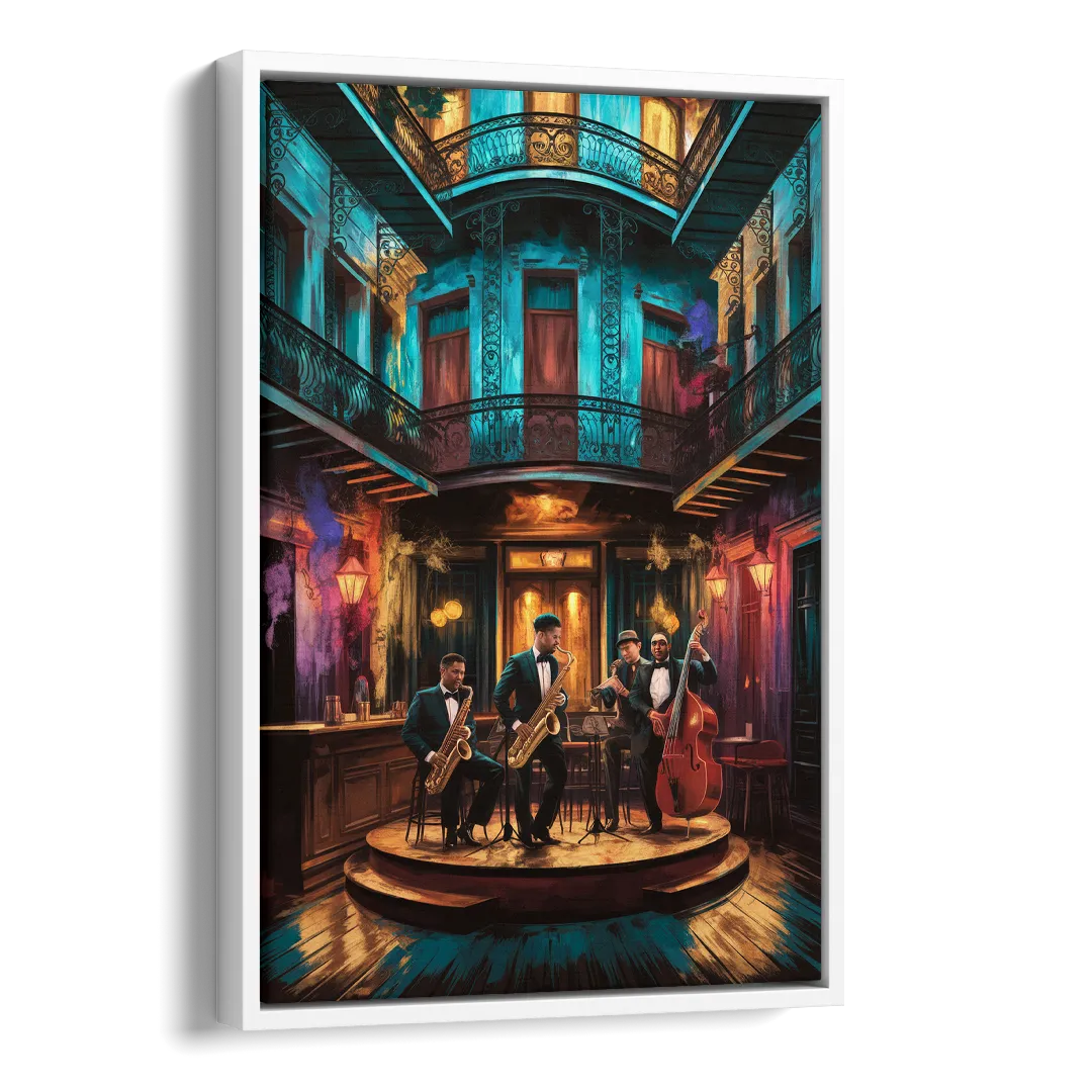 New Orleans Jazz Club Scene Side - White Canvas Wall Art
