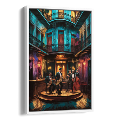 New Orleans Jazz Club Scene Side - White Canvas Wall Art