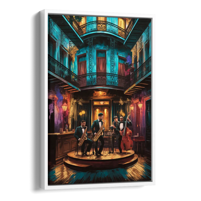 New Orleans Jazz Club Scene Side - White Canvas Wall Art
