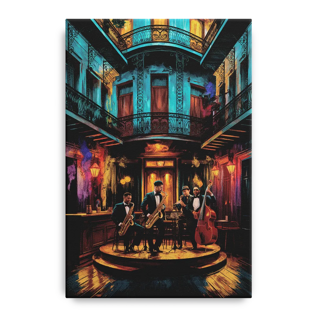New Orleans Jazz Club Scene Front - Canvas Wall Art
