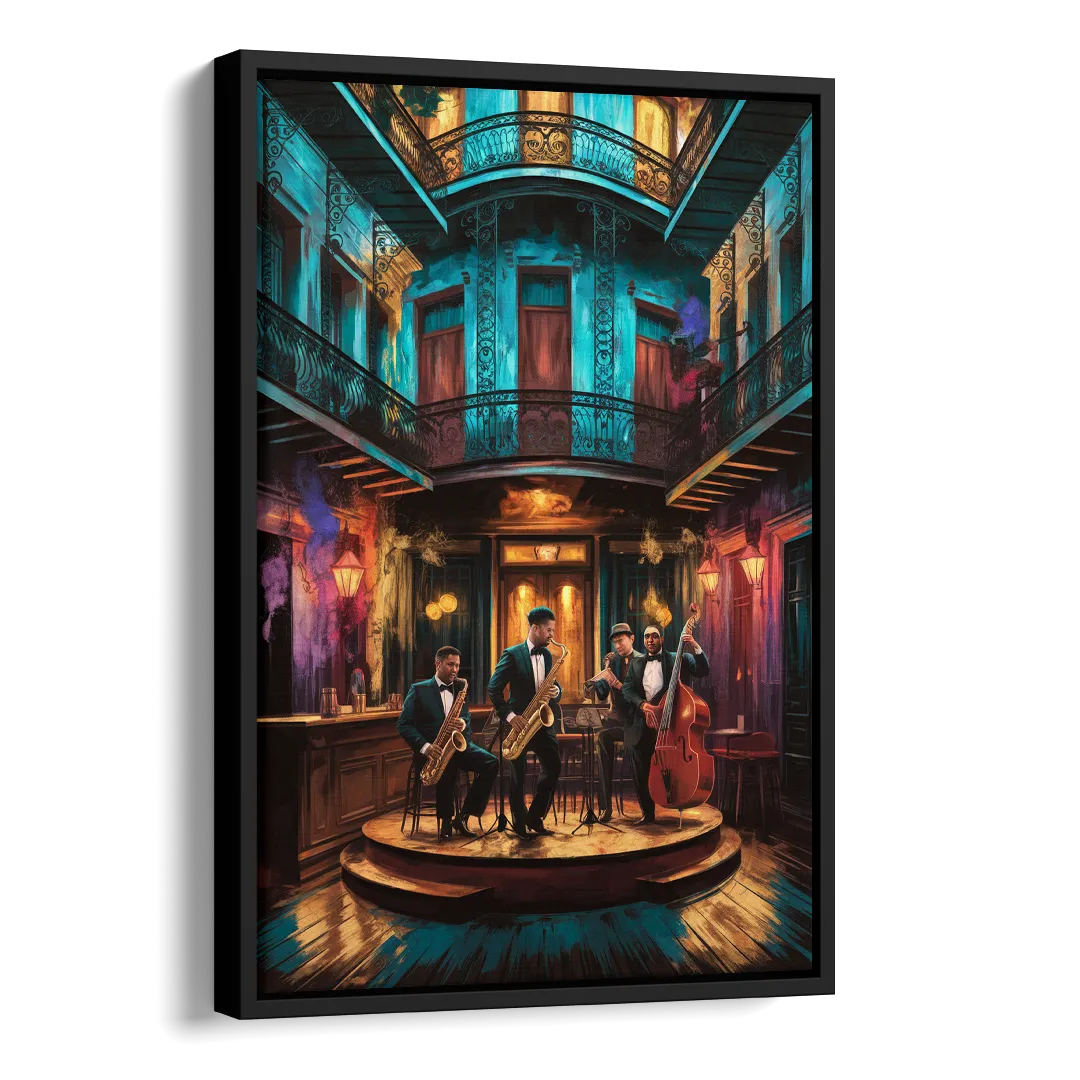 New Orleans Jazz Club Scene Side - Black Canvas Wall Art