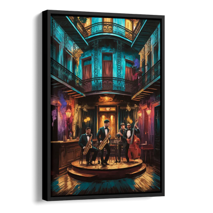 New Orleans Jazz Club Scene Side - Black Canvas Wall Art