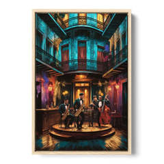 New Orleans Jazz Club Scene - Oak Framed Canvas Wall Art - Front