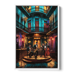 New Orleans Jazz Club Scene - White Framed Canvas Wall Art - Front