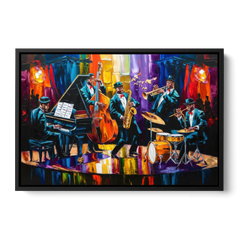 New Orleans Jazz Musicians - Black Framed Canvas Wall Art - Front