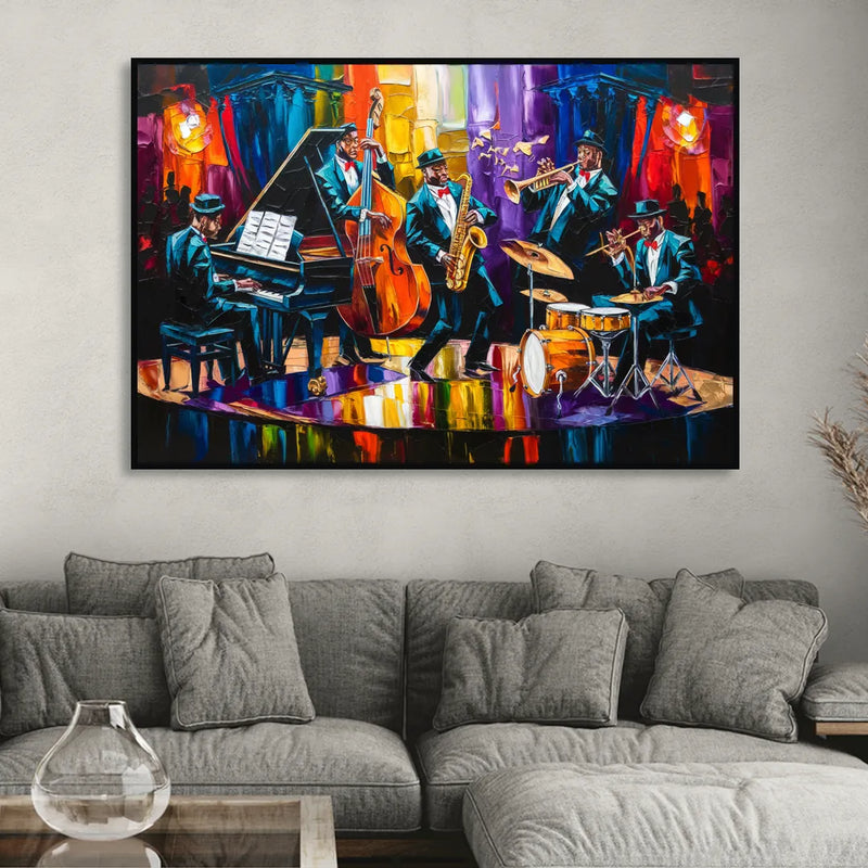 New Orleans Jazz Musicians Sitting Room - Black Canvas Wall Art