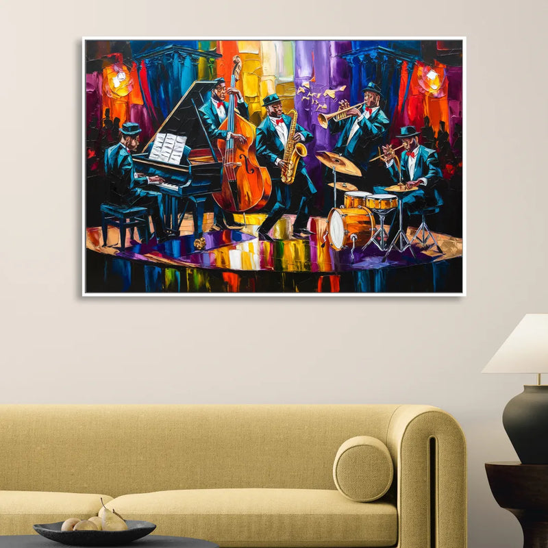New Orleans Jazz Musicians Sitting Room - White Canvas Wall Art