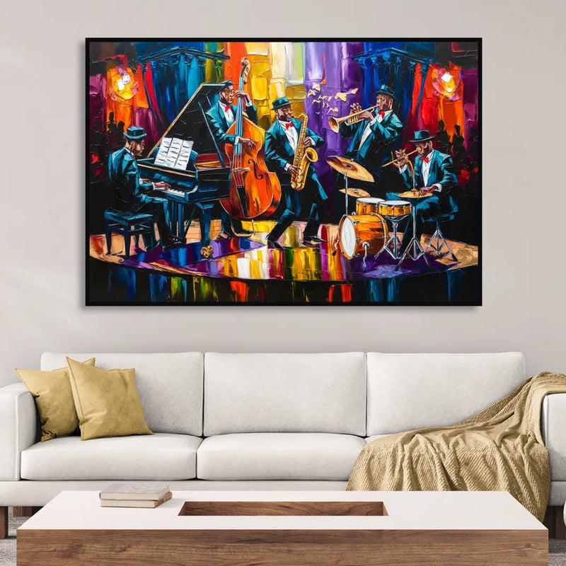 New Orleans Jazz Musicians Living Room - Black Canvas Wall Art