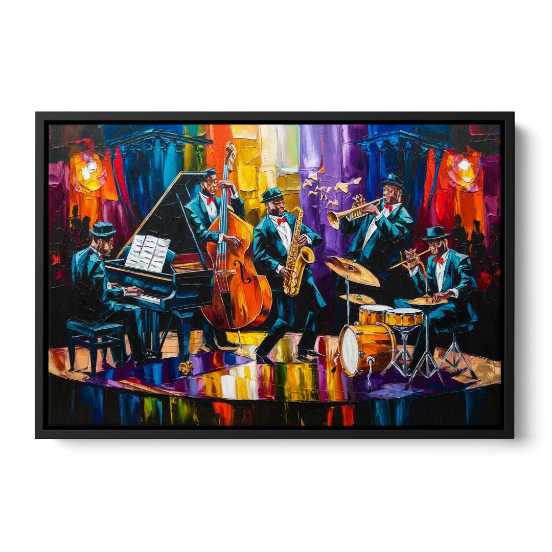 New Orleans Jazz Musicians Front - Black Canvas Wall Art