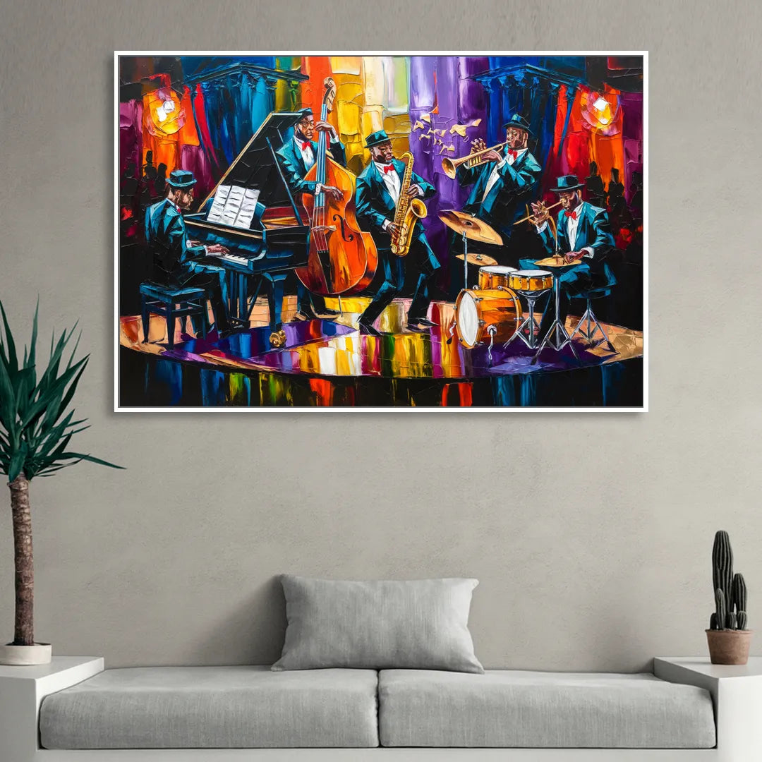 New Orleans Jazz Musicians Living Room - White Canvas Wall Art