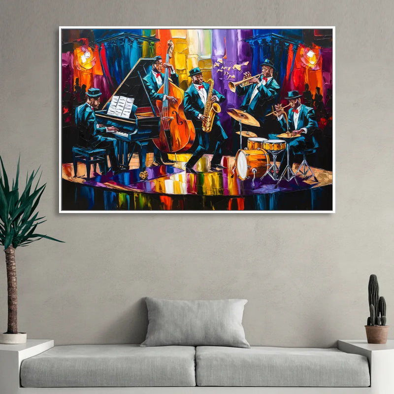 New Orleans Jazz Musicians Living Room - White Canvas Wall Art