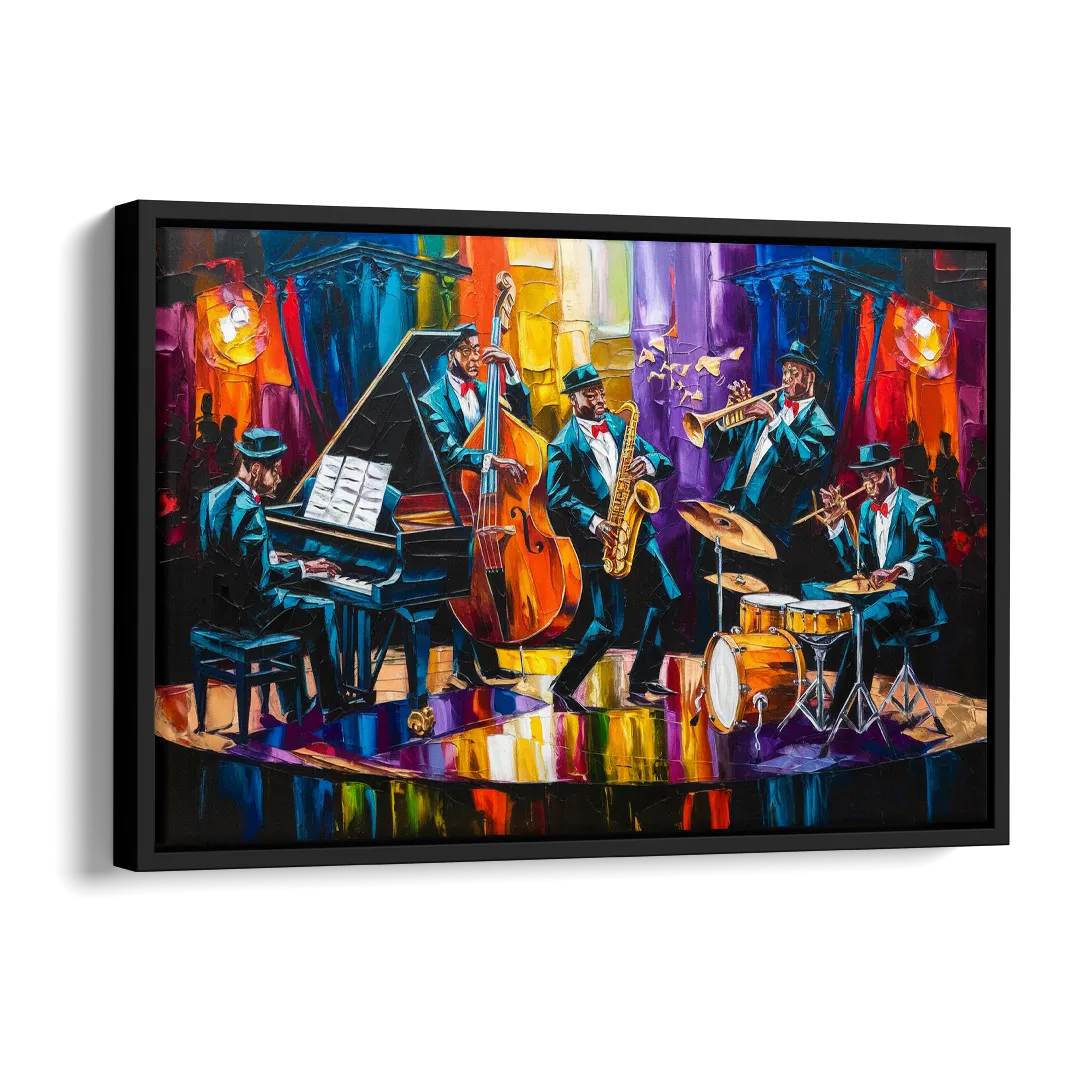New Orleans Jazz Musicians Side - Black Canvas Wall Art