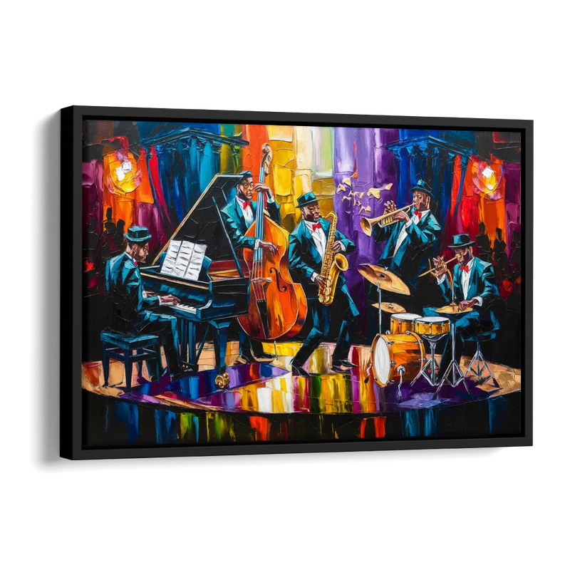 New Orleans Jazz Musicians Side - Black Canvas Wall Art