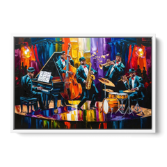 New Orleans Jazz Musicians - White Framed Canvas Wall Art - Front