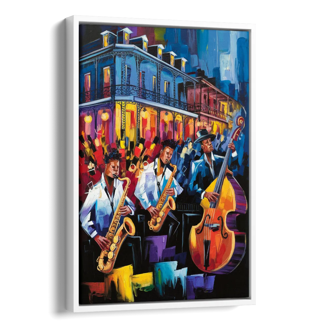 New Orleans Jazz Scene Side - White Canvas Wall Art