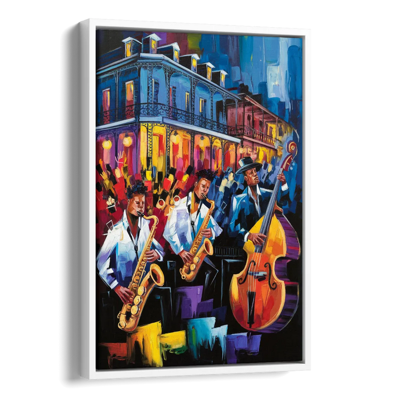 New Orleans Jazz Scene Side - White Canvas Wall Art