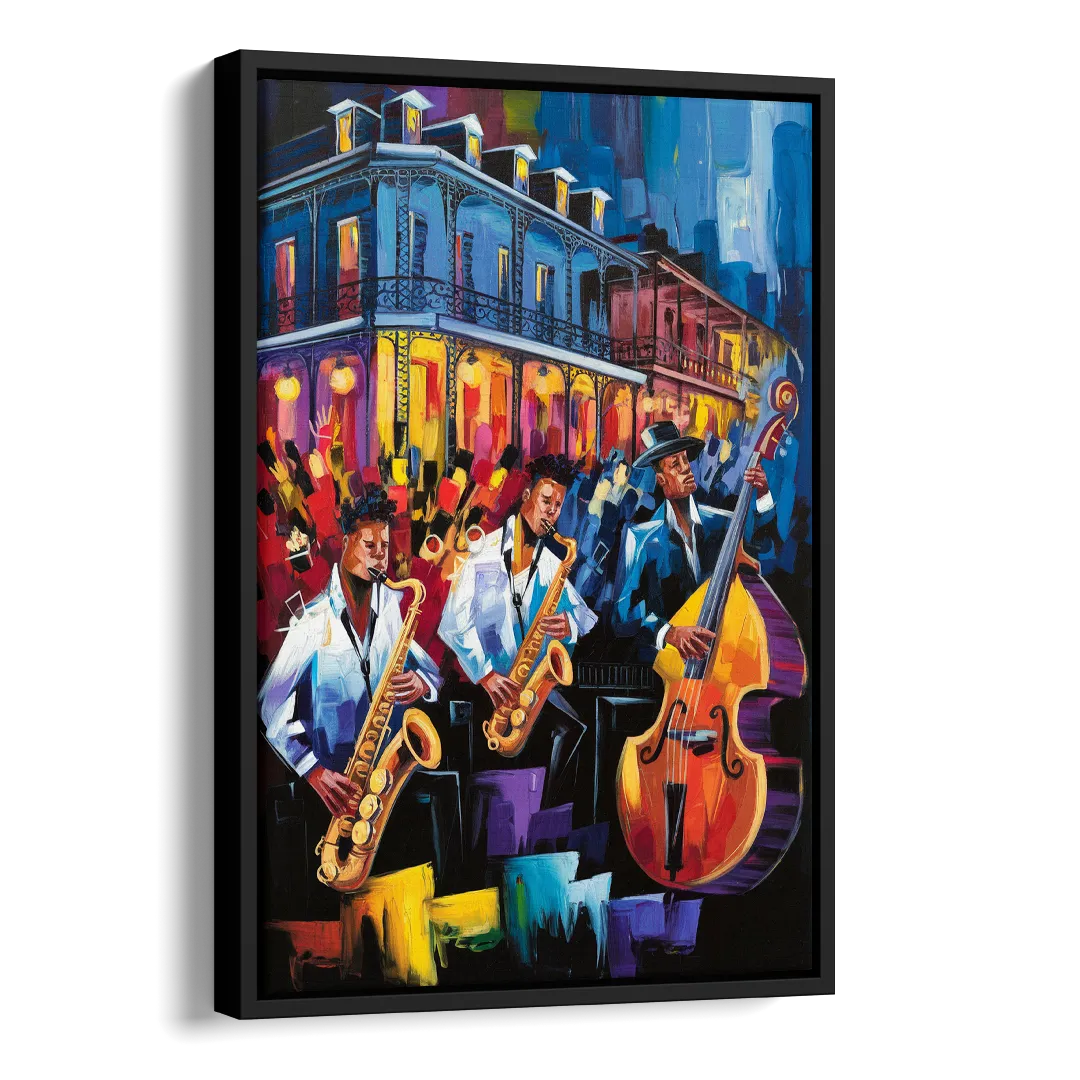 New Orleans Jazz Scene Side - Black Canvas Wall Art