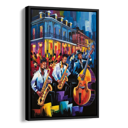 New Orleans Jazz Scene Side - Black Canvas Wall Art