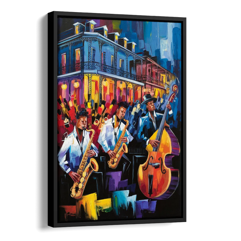 New Orleans Jazz Scene Side - Black Canvas Wall Art
