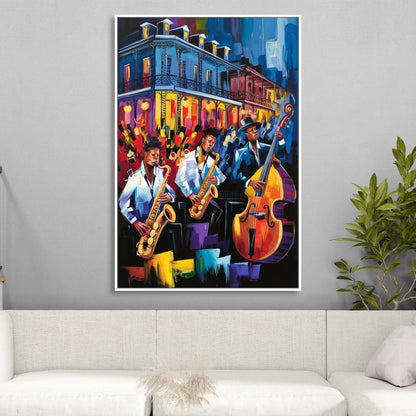 New Orleans Jazz Scene Sitting Room - White Canvas Wall Art