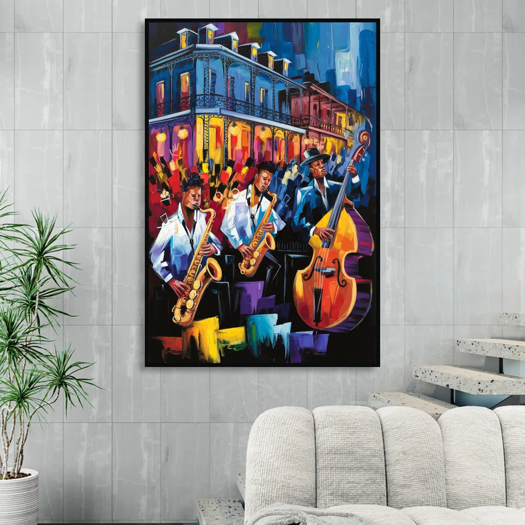 New Orleans Jazz Scene Sitting Room - Black Canvas Wall Art