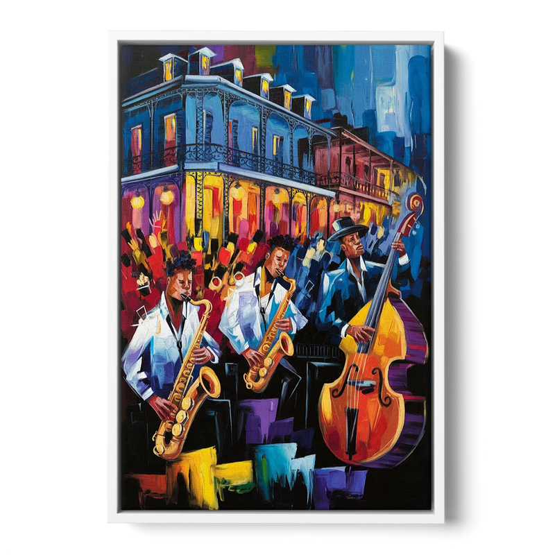 New Orleans Jazz Scene Front - White Canvas Wall Art