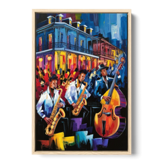 New Orleans Jazz Scene - Oak Framed Canvas Wall Art - Front