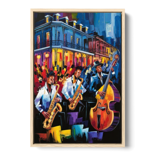 New Orleans Jazz Scene - Oak Framed Canvas Wall Art - Front