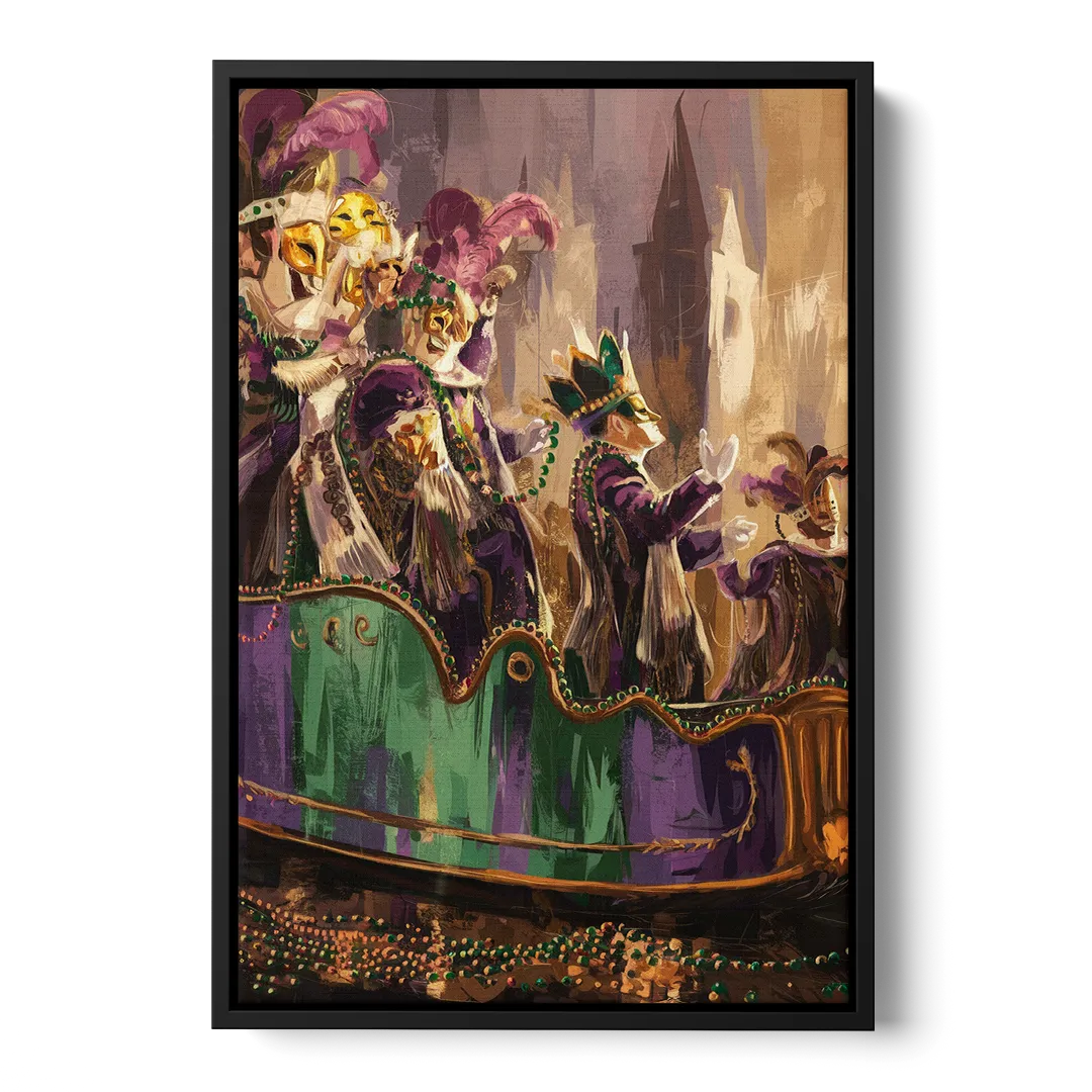 New Orleans Mardi Gras Parade Front - Black Canvas Wall Art