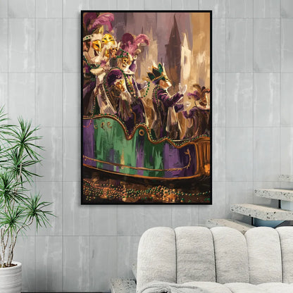 New Orleans Mardi Gras Parade Living Room - Black Canvas Wall Art