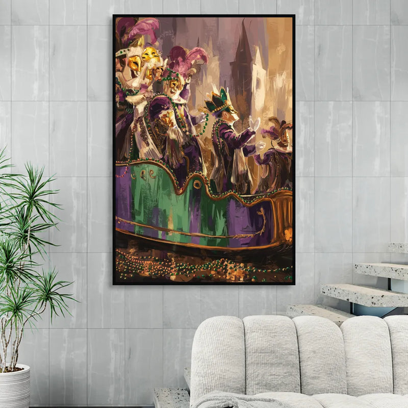New Orleans Mardi Gras Parade Living Room - Black Canvas Wall Art