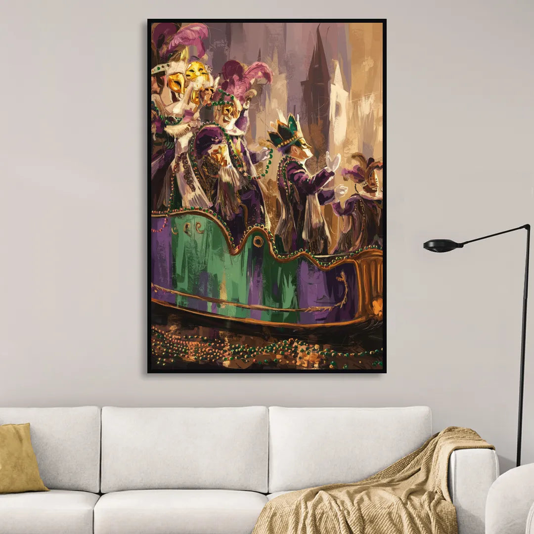 New Orleans Mardi Gras Parade Sitting Room - Black Canvas Wall Art