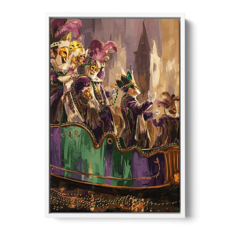 New Orleans Mardi Gras Parade Front - White Canvas Wall Art