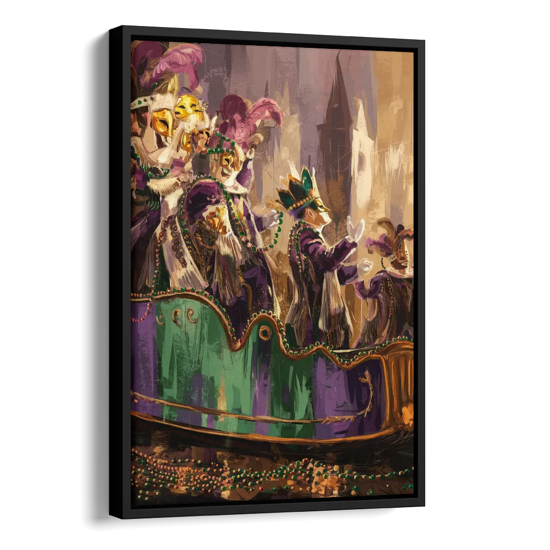 New Orleans Mardi Gras Parade Side - Black Canvas Wall Art